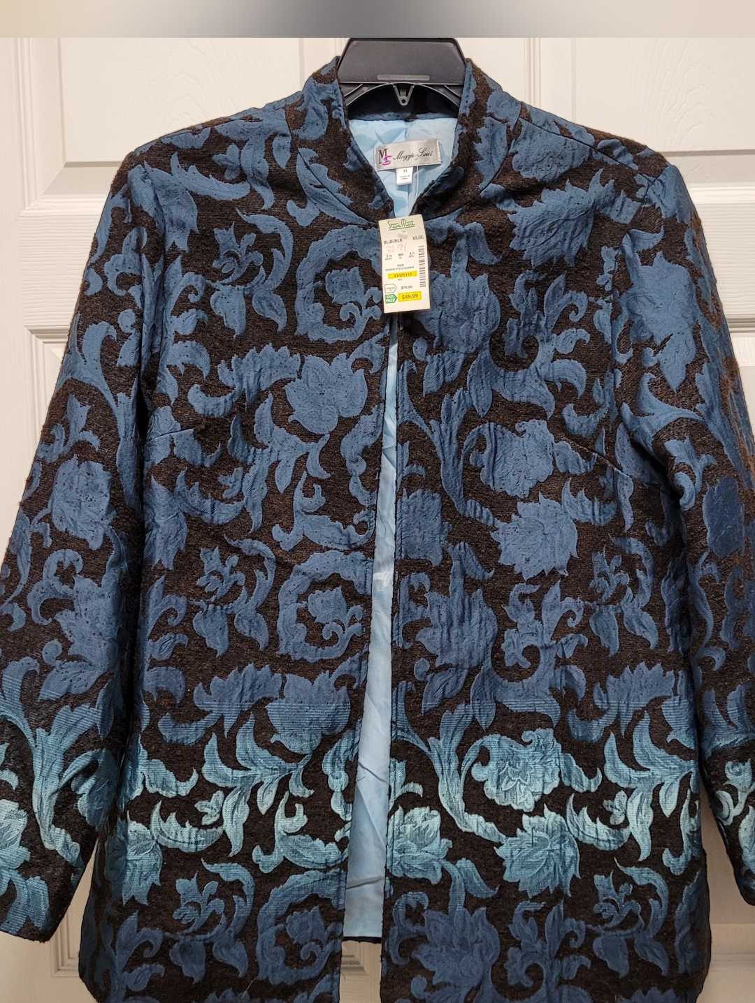Nwt Maggie Sweet Blue Black Floral Jacquard Blazer Xl Statement Coat Jacket